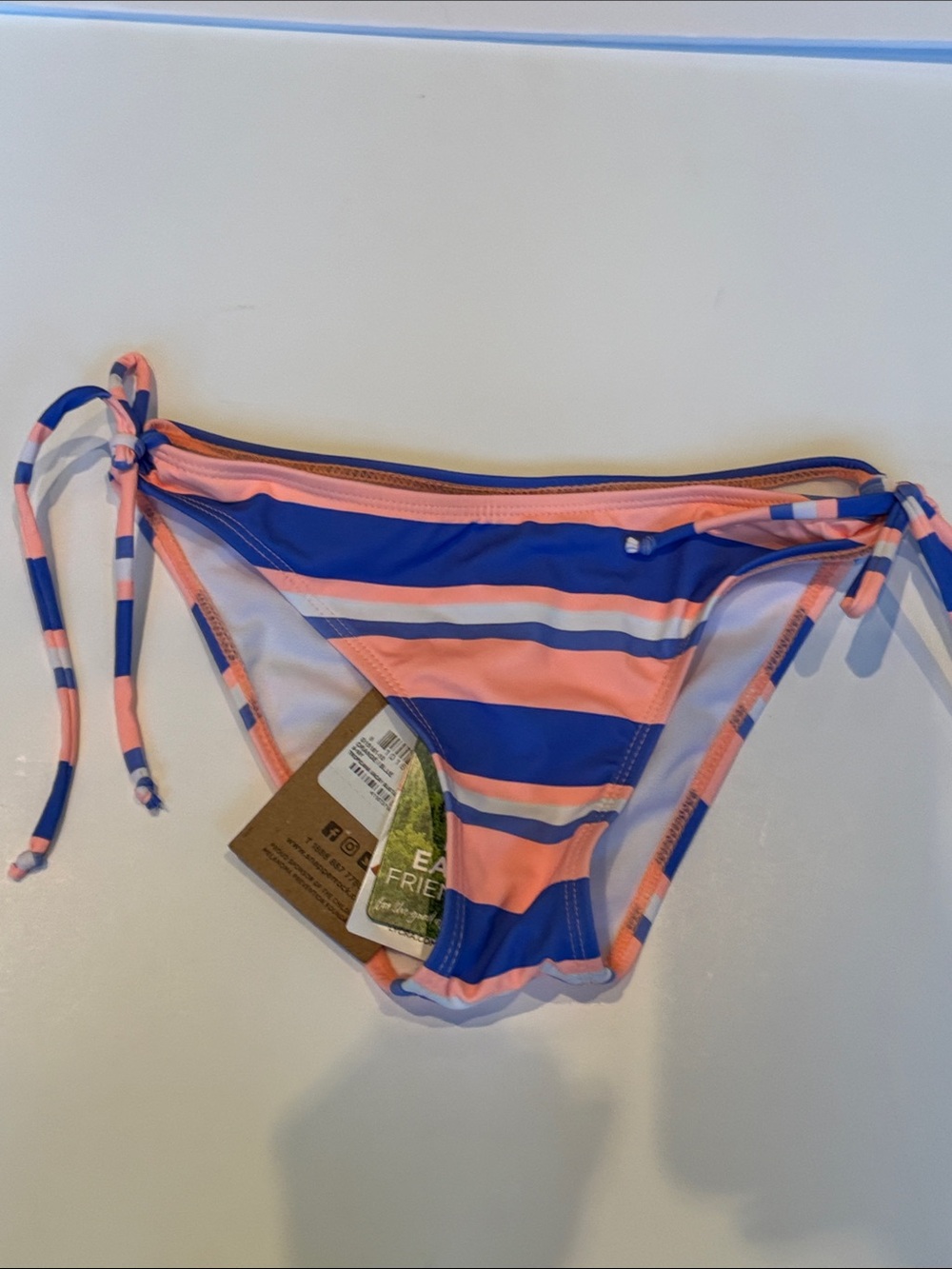 NEW Snapper Rock Peach and Blue Striped Tie-Side Bikini Bottom Size 10